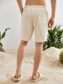 Manfinity VCAY 男士棕櫚樹印花針織休閒直筒短褲 - 杏色 - 查看 2