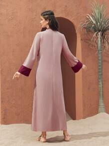 Al Najma 女士宽松拼色亮片刺绣拼布连衣裙，优雅晚会礼服 - 粉色 - 查看 2