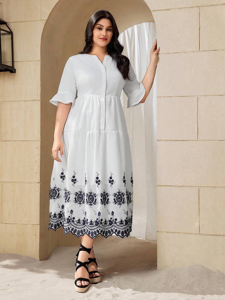 Women's Plus Size Printed Notched Collar Dress