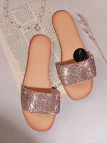 SHUZIA Rhinestone Detail Open Toe Flat Sandals