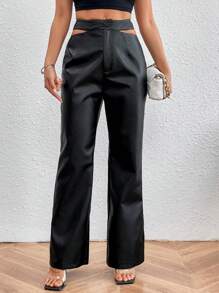 Chiquease Women's Solid Color High Waist Cut Out Pants