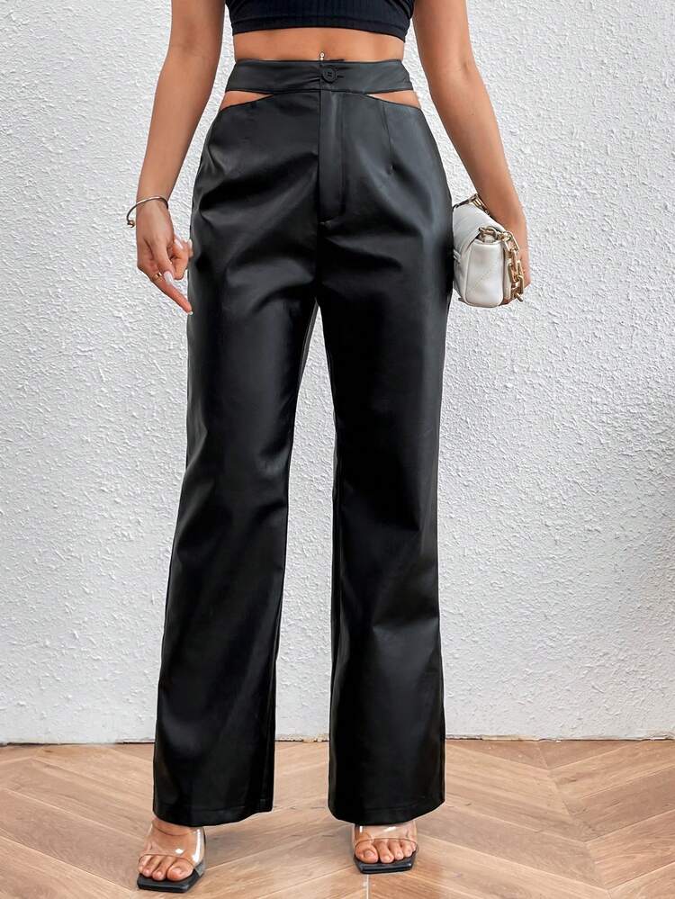 Women's Solid Color High Waist Cut Out Pants Fall Cloth For Women