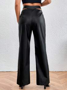 Chiquease Women's Solid Color High Waist Cut Out Pants