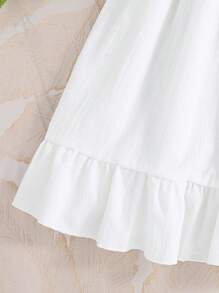 SHEIN 1pc White Puff Sleeves Cinching Waist Dress For Tween Girls - White - View 4