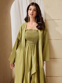 Al Najma Women's Drop Shoulder Coat And Wrapped Bust Shirred Dress Two Pieces Set 2 Pieces Set