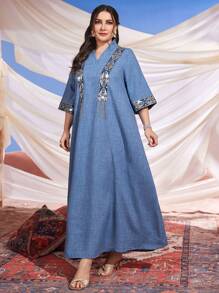 Al Najma 大尺碼女式幾何亮片阿拉伯服裝 - 彩色 - 查看 8