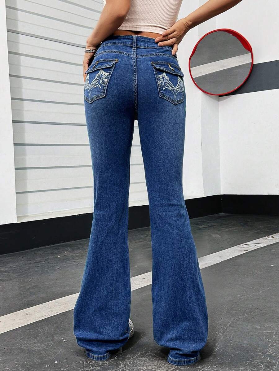 SHEIN EZwear Women's Flared Flared Jeans - Medium Wash - View 1