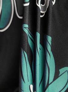 Men's Plant Printed Short Sleeve Shirt Pajama Set - Black - View 7