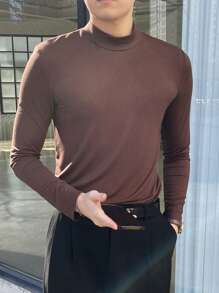 DAZY Nam Chất rắn Cổ giả Áo thun - màu nâu - Xem 5