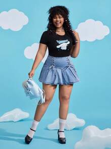 HELLO KITTY AND FRIENDS | SHEIN 卡通和字母圖形連體衣（加大尺碼） - 黑色 - 查看 5