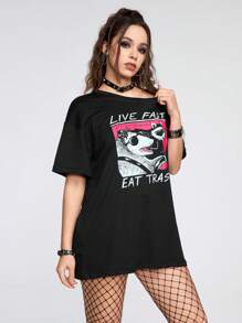 Vincenttrinidadart Camiseta de hombros caídos con gráfico de animal y eslogan, para la escuela - Negro - Ver 4