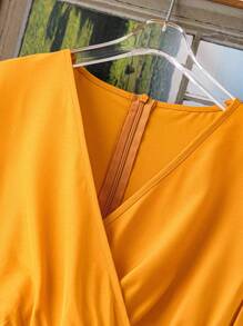 SHEIN Belle Women's Solid Color Wrap Style Waist-Cinched Dress - Yellow - View 3