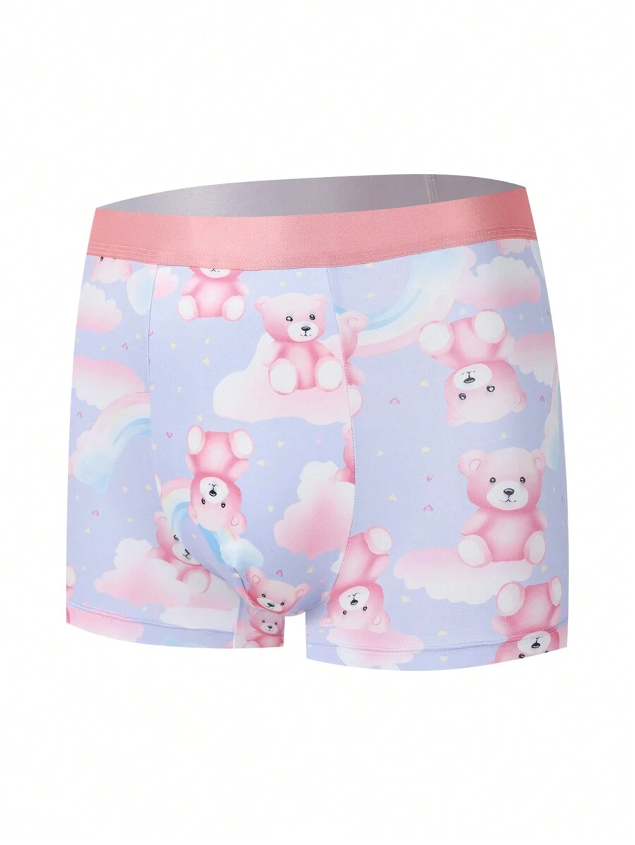 Men's Cartoon Bear Pattern Boxer Briefs - White - View 1