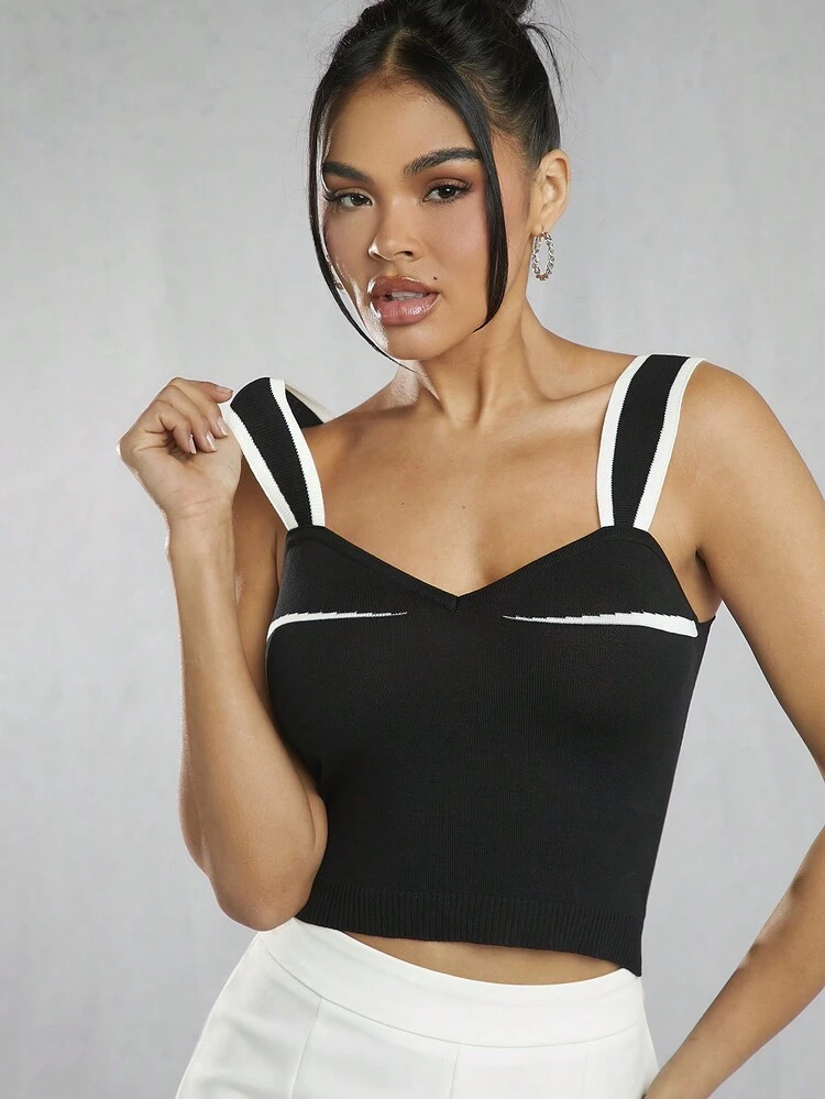 Damen Herzausschnitt Pullover Träger Top