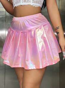 Allurite Mini Pleated Pink Skirt - Pink - View 4