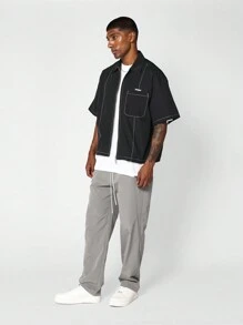 SUMWON Boxy Fit Zip Through Shirt With Patch Pocket