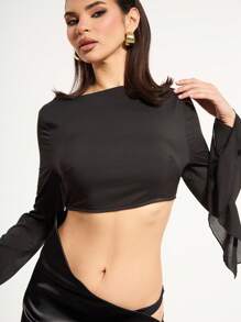 MUSERA Vestido maxi de gasa con mangas drapeadas, sexy, de ocasión, estilo grunge punk