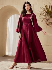 Al Najma Của phụ nữ Định vị Thêu hoa Tay áo kèn  Đầm - Đỏ - Xem 7