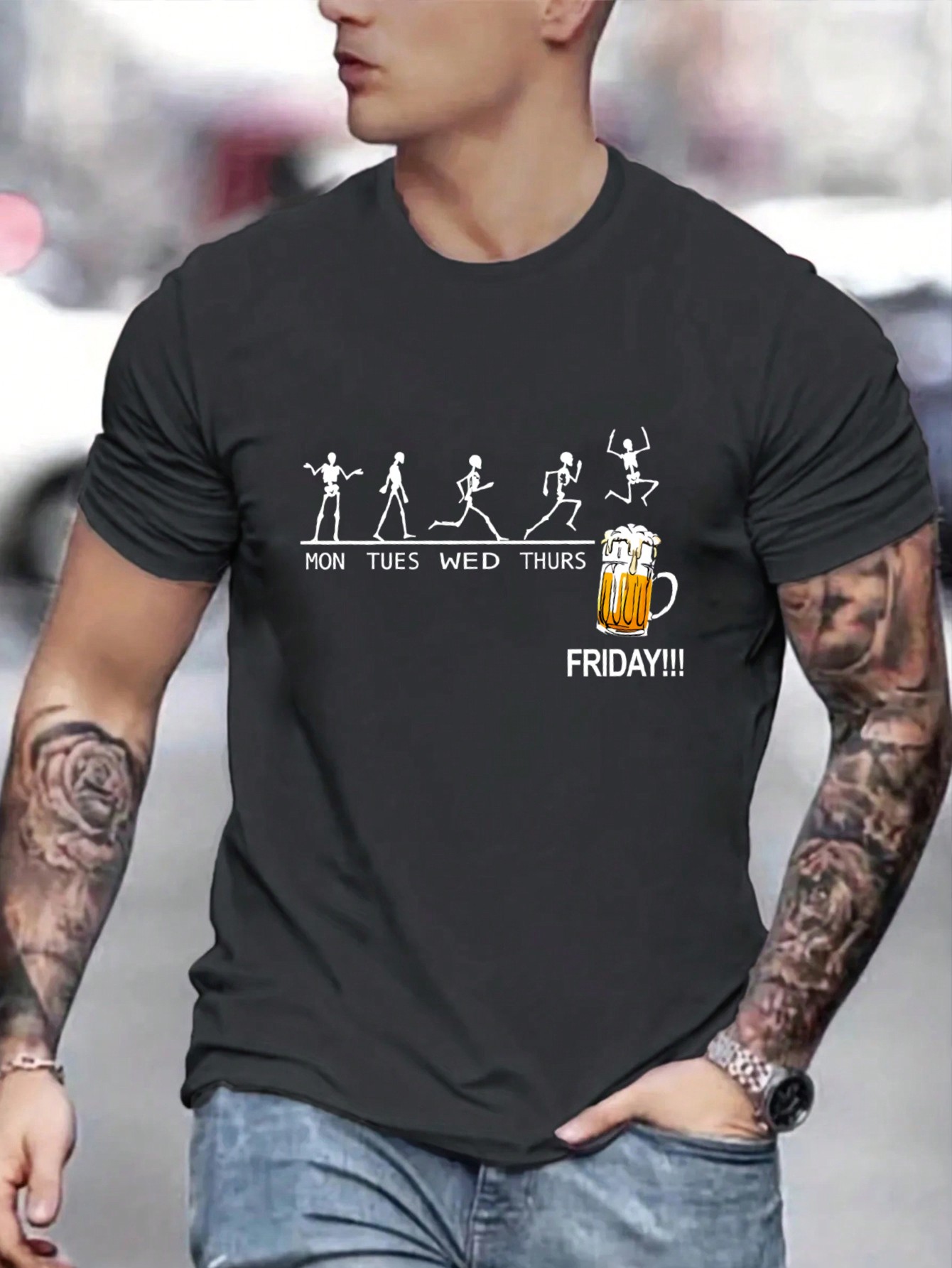 Men Letter & Skeleton Graphic Tee