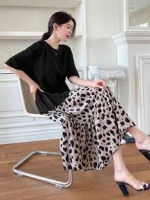 DAZY Women's Spotted Print Ruffle Hem Dress Sundress Cheetah Print,Fall Clothes Leopard Print - Black - View 3