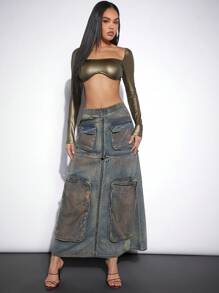 Denimoi Women's Denim Tooling Pocket Skirt - Multicolor - View 5