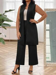 SHEIN Clasi 大尺碼單色西裝,正式套裝 - 黑色 - 查看 1