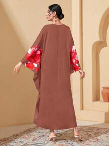 Al Najma 定位花卉印花蝙蝠袖連衣裙 - 藕粉色 - 查看 2