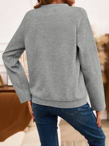 SHEIN LUNE Raglan Drawstring Detail Sweatshirt Pullover Fall Outfit - Grey - View 2