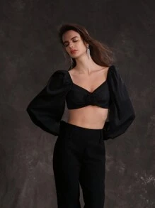 Chiquease Áo hoa đen hở lưng gợi cảm Anewsta Elegant Banquet dành cho nữ - màu đen - Xem 4