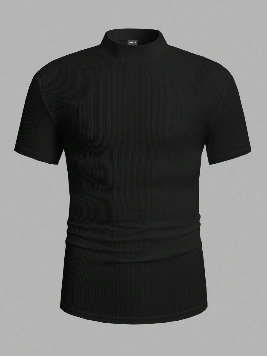 Manfinity BRENVOR Áo thun nam tay ngắn cổ đứng màu trơn, mùa hè - màu đen - Xem 1