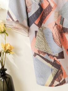 EMERY ROSE 大码植物印花上衣和印花拼布裤两件套 - 彩色 - 查看 3