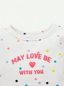 Cozy Pixies 女嬰緊身睡衣心型印花圓領長袖上衣鬆緊腰帶長褲套裝 - 白色 - 查看 3