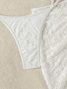 SHEIN Swim 夏季女士 2 件纯色镂空腰部吊带泳衣和罩衫裙套装 - 白色 - 查看 5