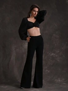 Chiquease Áo hoa đen hở lưng gợi cảm Anewsta Elegant Banquet dành cho nữ - màu đen - Xem 5