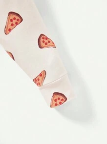 Cozy Pixies Baby Boy Snug Fit Pajamas, Cartoon Pizza Pattern, Round Neck, Long Sleeve Top And Long Pants Set - Apricot - View 7