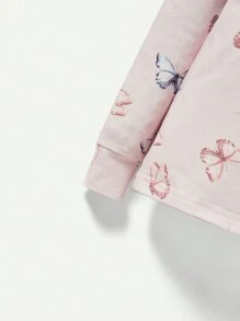 Cozy Pixies 嬰兒女孩密身睡衣2件/套，彩色蝴蝶印花圓領長袖上衣和腳底褲 - 淺粉色 - 查看 8