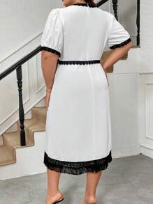 SHEIN Clasi Plus Size Contrast Lace Splicing Tassel Hem Dress - White - View 2