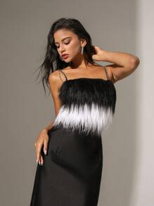Anewsta Two-Tone Patchwork Cami Dress - Black - View 7