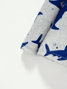 Cozy Pixies 寶寶男孩緊身鯊魚印花圓領上衣和長褲睡衣套裝 - 淺灰色 - 查看 8