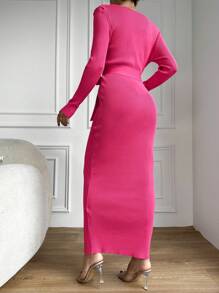 RueChic Women's V-Neck Slim Fit Long Sleeve Knit Sweater Dress