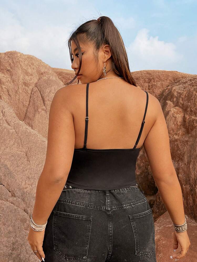 Plus Size Tassel & Rhinestone Decorated Spaghetti Strap Top