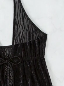 SHEIN Swim Women's Halter Neck Sleeveless Cover Up With Front Tie Summer - Black - View 8