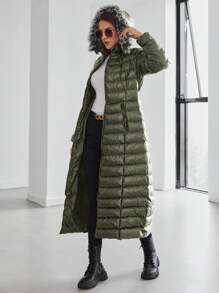 RueChic Women's Long Zipper Winter Coat