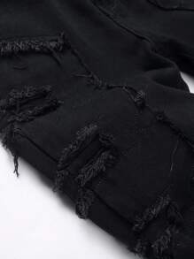 Tween Boy Distressed Fringe Hem Denim Shorts - Black - View 3