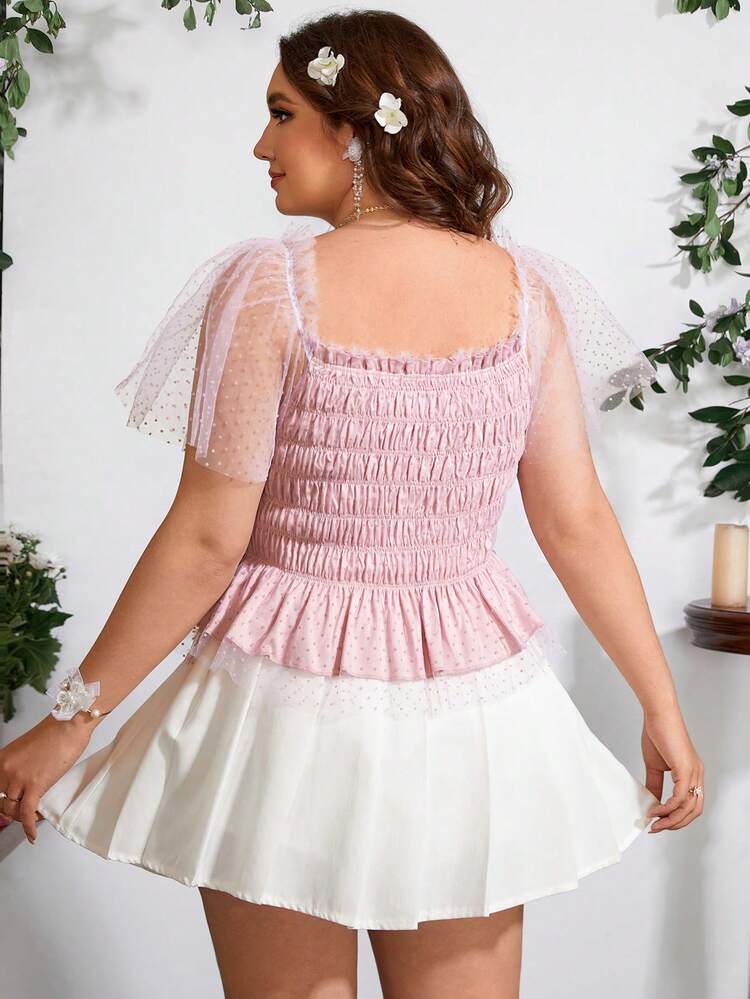 Plus Size Women's Shirred Puff Sleeve Blouse