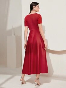 Modelyn Women's Short Sleeve Flowy Dress - Red - View 2