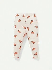 Cozy Pixies Baby Boy Snug Fit Pajamas, Cartoon Pizza Pattern, Round Neck, Long Sleeve Top And Long Pants Set - Apricot - View 2