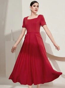 Modelyn Women's Short Sleeve Flowy Dress - Red - View 1