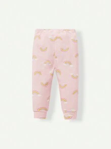 Cozy Pixies Baby Girl Snug Fit Rainbow Printed Round Neck Top And Long Pants Pajama Set