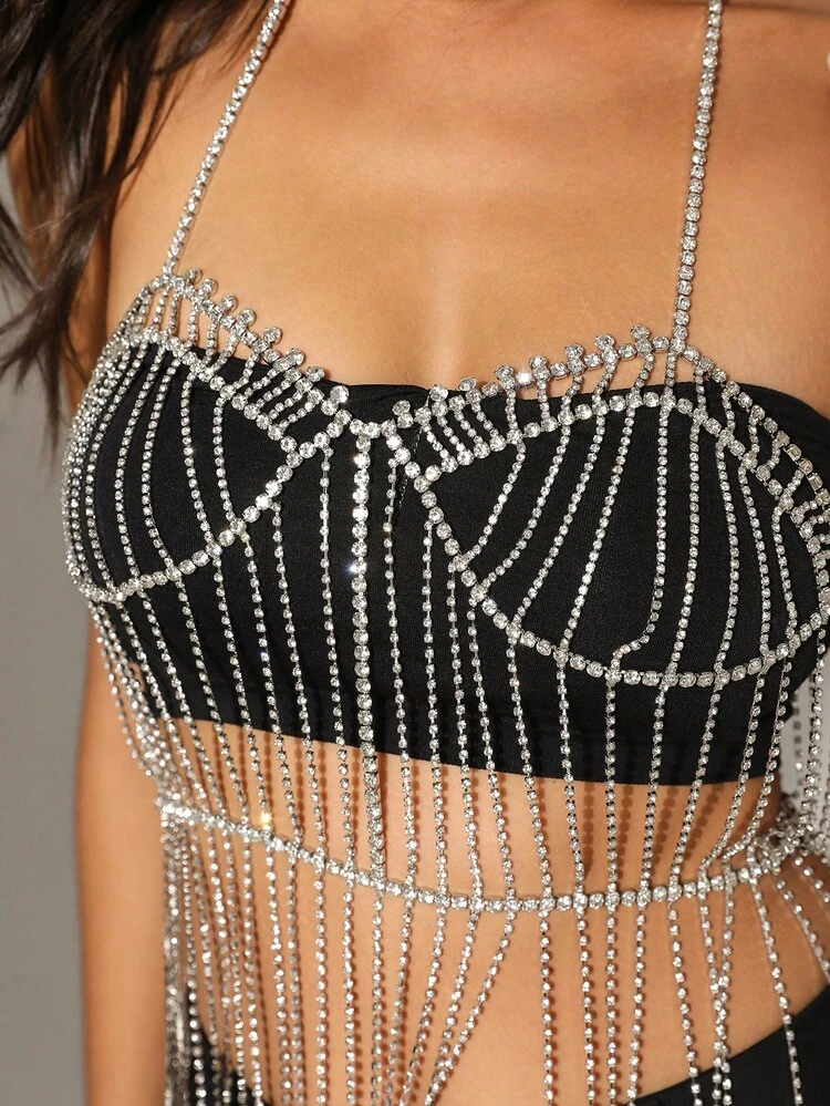 Jeweled Necklace Welding Halter Dress